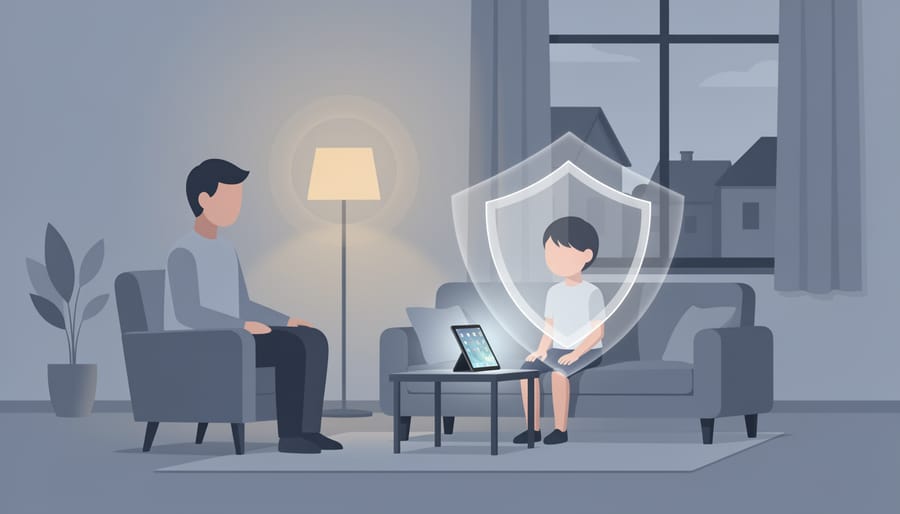 Person holding a smartphone near face-down payment items and gaming chips in a calm home interior